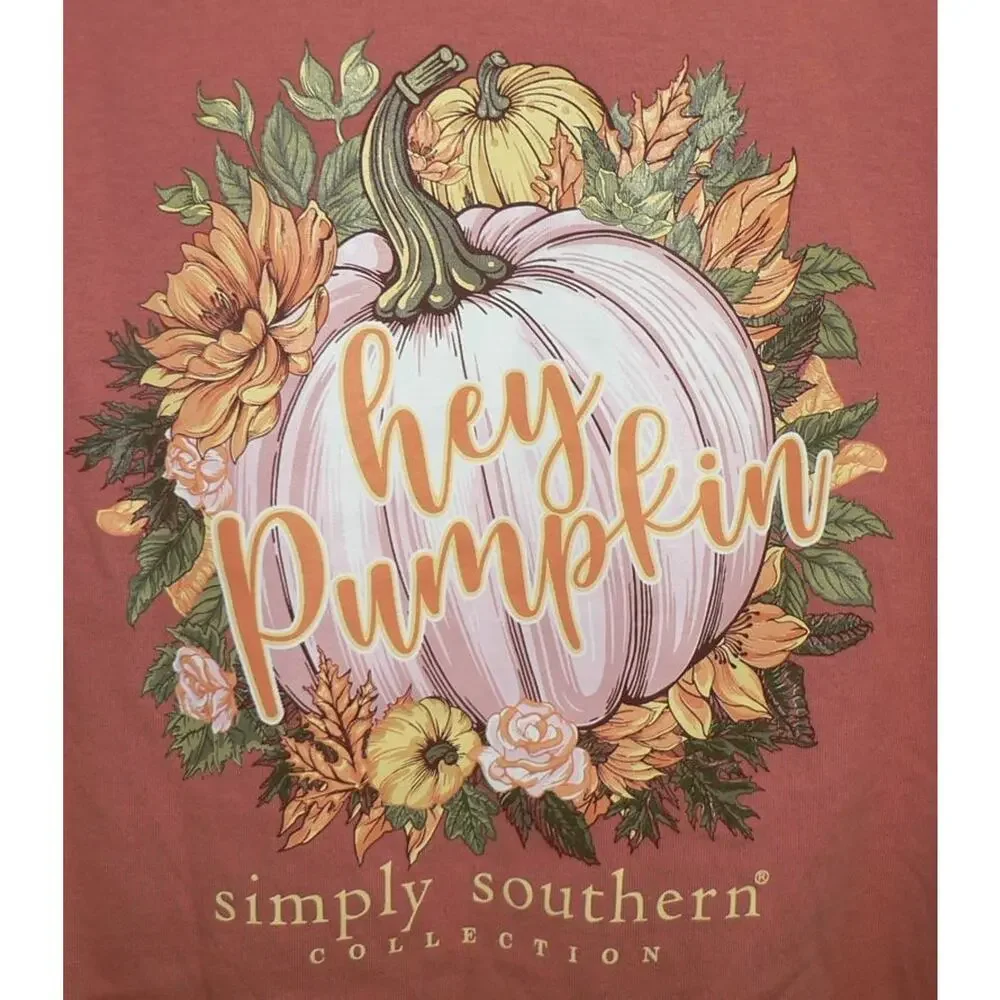 Simply Southern Kids Hey Pumpkin Long Sleeve Crew T-Shirt in Pumpkin Medium $26